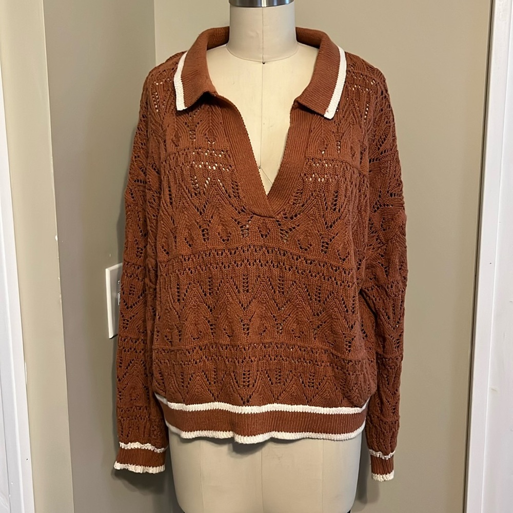 70s-esque open knit sweater